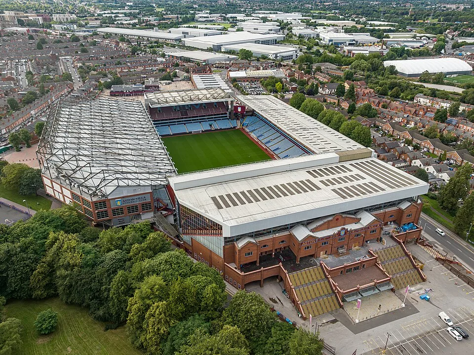 Villa Park stadium and Birmingham skyline, distant view