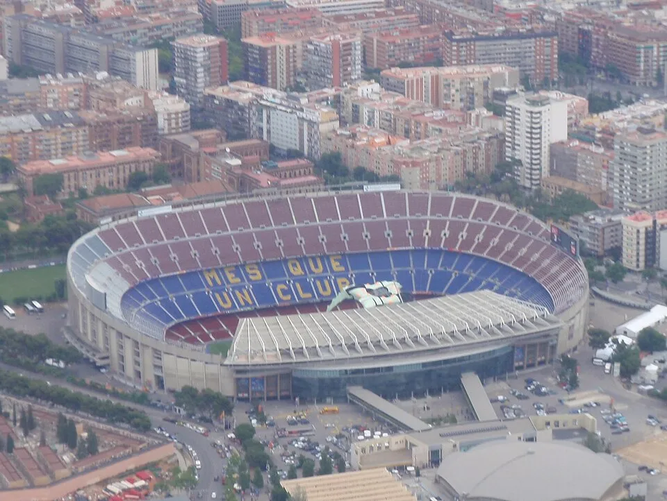 Aerial view of Camp Nou stadium, Barcelona, Spain