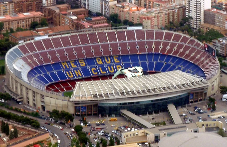 Aerial view of Camp Nou—venue for Barcelona hosting Real Madrid on La Liga matchday 35