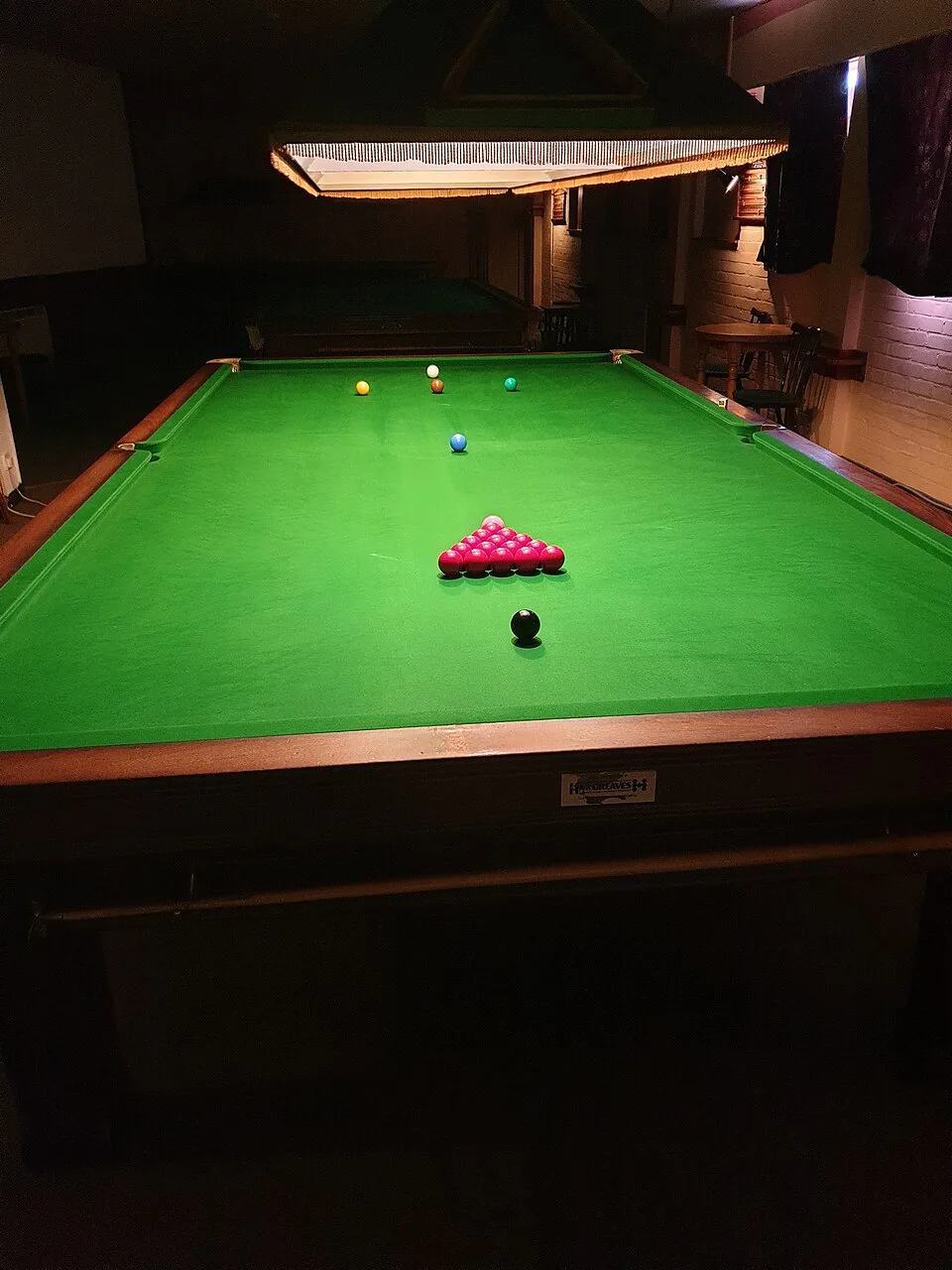 Snooker table viewed from the bottom cushion—editorial context for professional snooker rivalry coverage